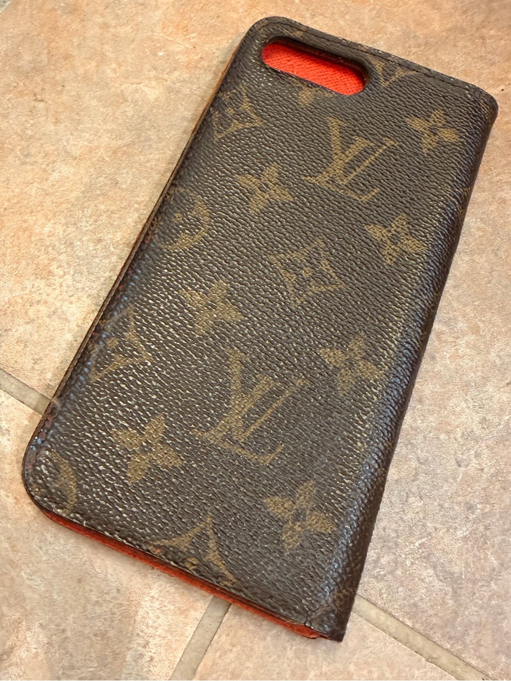 LOUIS VUITTON iPhone 7 Plus Luxury Phone Case Authentic Brown Red Monogram